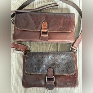 2 Jack Georges embossed flap crossbody and plain flap wristlet wallet. EUC brown